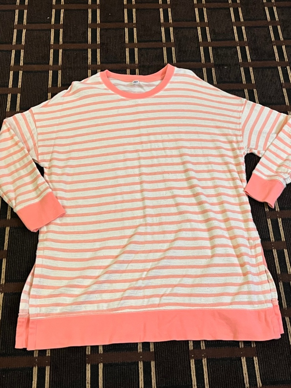 Women’s Old Navy Peach White Stripped Longsleeve Shirt Tshirt XL Thin (353)